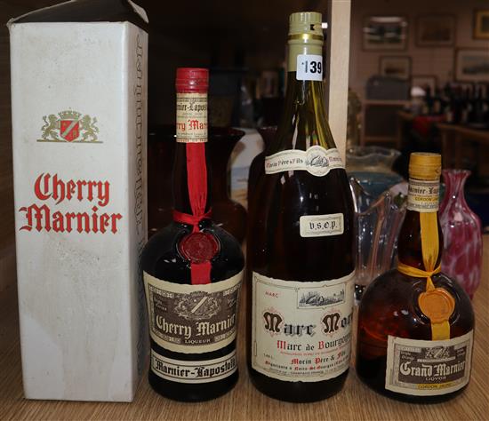 A 1960s Magnum of Marc De Bourgogne VSOP and 2 other bottles of Grand Marnier